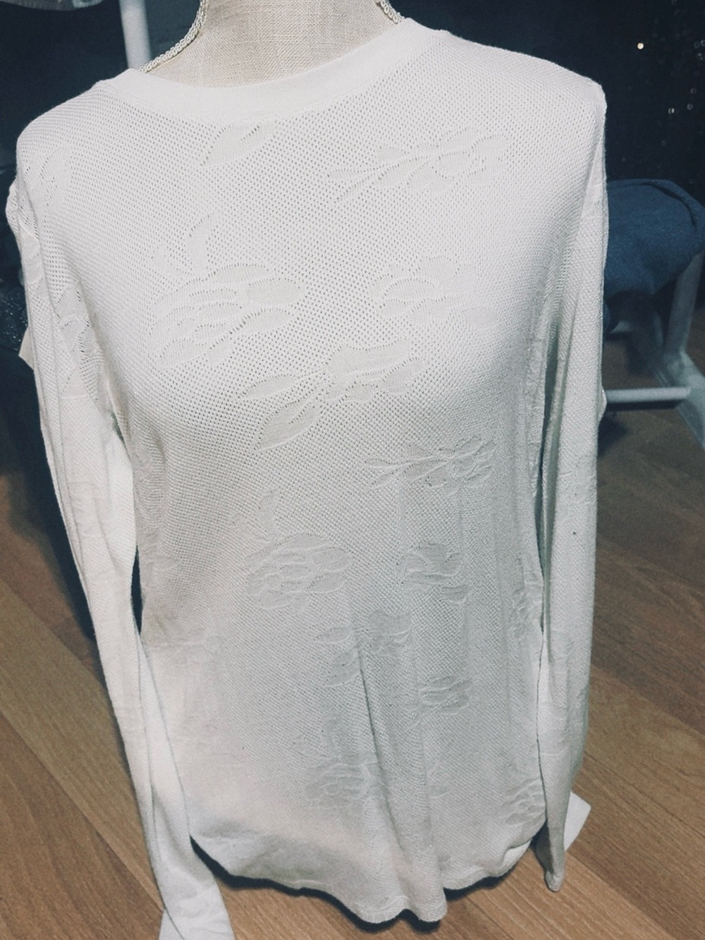 Maurices Cream Floral Knit Long Sleeve Top
